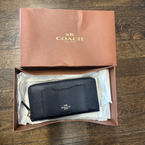 COACH F54007 cross grain leather accordion Zip Around Wallet Midnight blue Navy - Picture 10 of 10